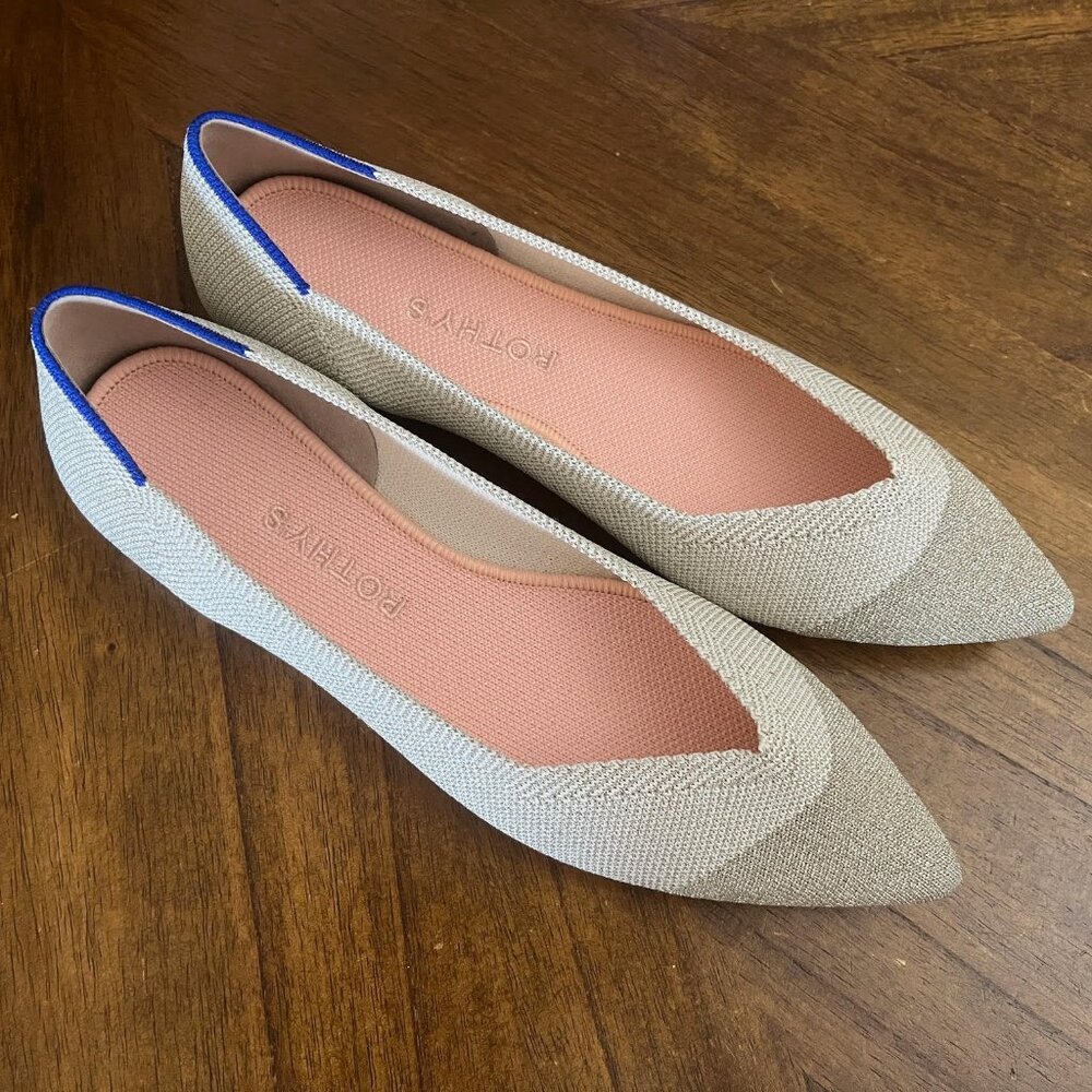 ⭐️Reduced!⭐️ NWT Rothy's The Point cap-toe flats in Diamond Metallic 8.5